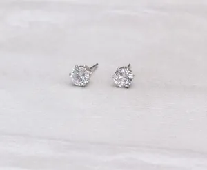 Vintage Stud Earrings Clear Gem & Gold Tone - 3/16" thumbnail 1
