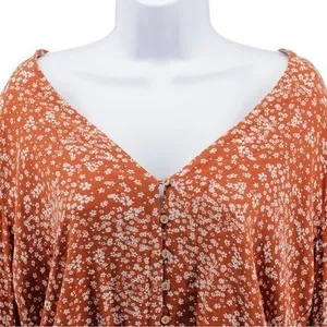 Free People Orange Ditsy Floral Lace Bell Sleeve Bodysuit Feminine Festival S thumbnail 4
