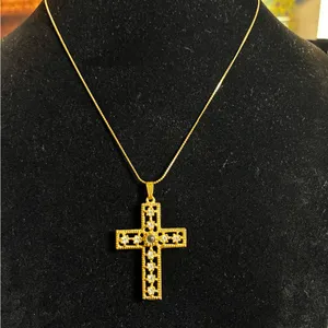 18”Gold Tone Necklace and Rhinestone Cross thumbnail 2