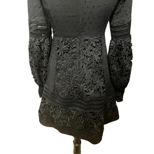Bardot Mini Dress Black Lace Bell Sleeve V Neck Romantic Boho XS/4 NWOT Cocktail thumbnail 8