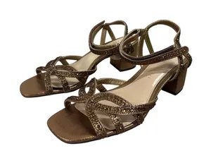 New Kelly & Katie 6.5 Bronze Rhinestone Embellished Strappy Square Toe Sandals thumbnail 1
