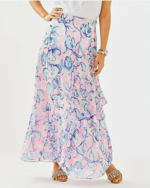 Lilly Pulitzer Agnes Faux Wrap Maxi Skirt in Sweet Pea Pink Chasing the Sun thumbnail 4