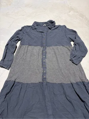 POL Button-Front Tiered Dress Gray medium boho thumbnail 2