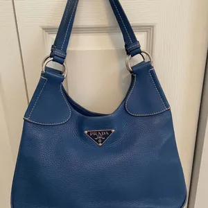 ADDITIONAL PHOTOS Prada Vitello Daino Moon Shoulder Bag Blue Leather Silver thumbnail 1