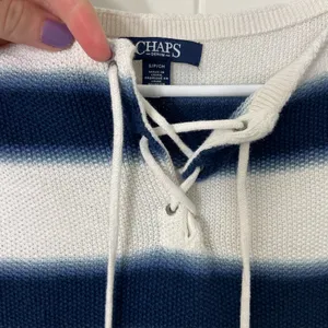 CHAPS women’s white navy striped knit sleeveless lace neck top‎ shirt small thumbnail 3