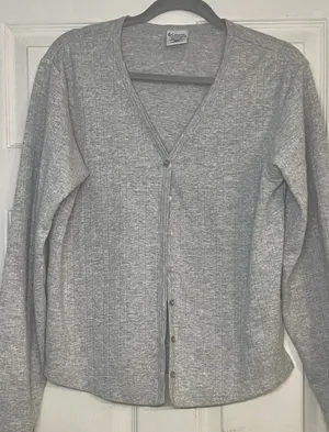 Vintage Columbia Women's Gray Ribbed Knit Cardigan Sweater Size L Button Down thumbnail 1