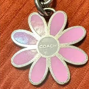 Coach Pink Daisy Enamel Keychain Bagcharm NEW $95 thumbnail 1