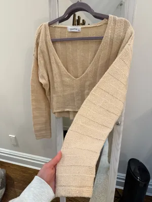 Beige Cropped Sweater Tan thumbnail 4