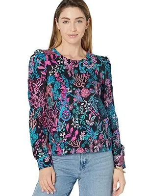 Lilly Pulitzer Onyx Twilight Coral Jansen Terry Top HTF Sweatshirt XL Vibrant thumbnail 2