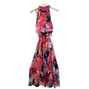 Eliza J Floral Halter Neck Popover Floral Maxi Dress Pink Multi Mock Size 10 thumbnail 3