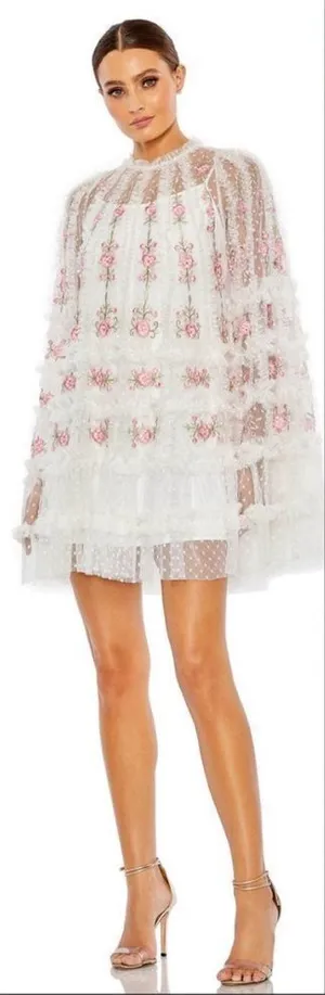 Mac Duggal 8031 Embroidered Flare Sleeve Embroidered Mini Dress thumbnail 1