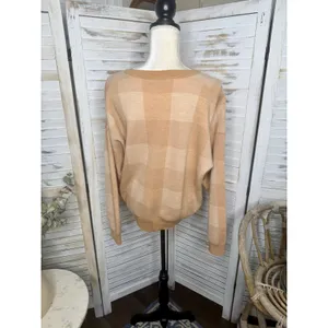 MADEWELL Women's XL Merinol Wool Windowpane Plaid Pullover Sweater Camel Tan thumbnail 5