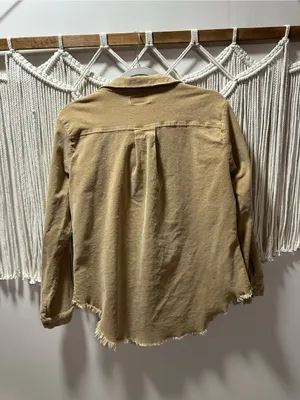 Umgee Frayed Hem Utility Jacket in Tan thumbnail 2