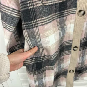 Melloday Pink Brown Plaid Long Line Button Front Shacket Size XL thumbnail 12