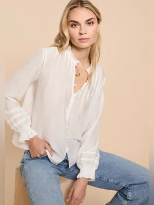 NWT Few Moda Nora Top size Small S White long sleeve CAARA blouse shirt thumbnail 1