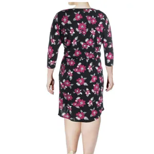 NWT Ralph Lauren Purple Black‎ Floral Tie Waist 3/4 Sleeve Stretch Dress Size 1X thumbnail 2