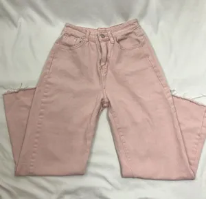 Baby pink flare leg raw edge denim pants woman’s size xtra small thumbnail 4
