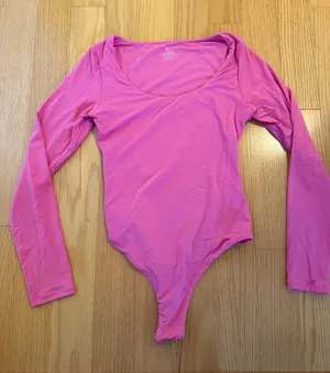 Scoop Neck Long Sleeve Bodysuit in Bright Pink thumbnail 1