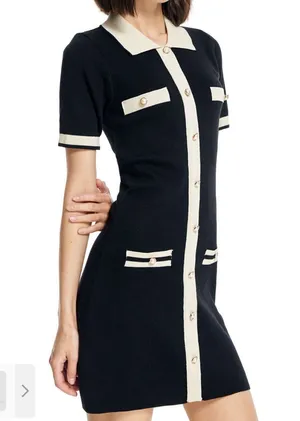 Cider Black Knit Dress with Notched Collar M thumbnail 1