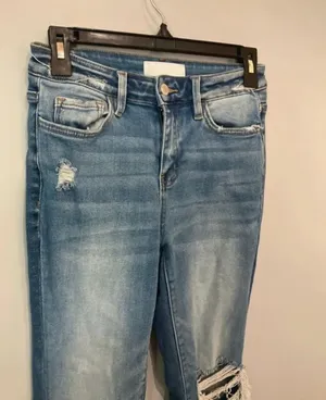 Vervet high rise straight leg distressed jeans Raw hem size 25 #1100 thumbnail 2