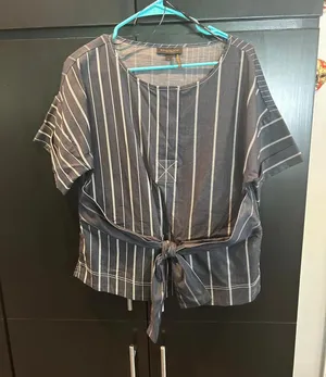Donna Karan New York Striped Tie-Front Top - Size L thumbnail 1