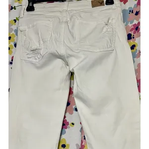 American Eagle jeans Size 00 White Stretch Denim Distressed Ripped Classic thumbnail 7
