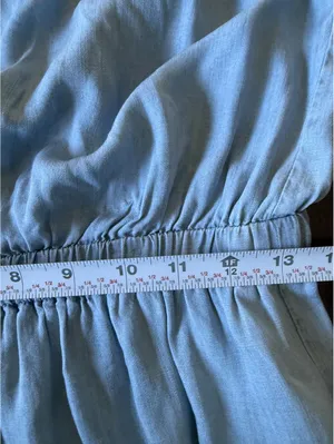 Light Blue Chambray Strapless Maxi Dress with Elastic Waist thumbnail 11
