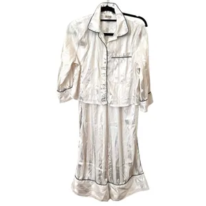 FREE PEOPLE Satin Striped Wide Leg‎ Pajama Set White Small thumbnail 2