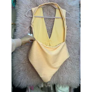 Revel Rey Dean Deep‎ V One Piece Swimsuit Size Medium Peach Swim Resort Vacation thumbnail 12