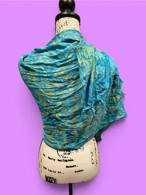 Source Unknown Cute Y2K aqua celestial batik 90s fringe oversized scarf wrap shawl festival thumbnail 2