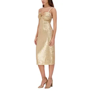 Siena Womens Sequined Spaghetti Strap Sweetheart Neck Midi Dress Gold Yellow 8 thumbnail 9