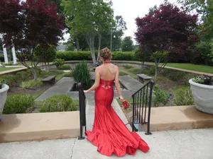 Sherri Hill Red Prom dress halter bedazzled thumbnail 7