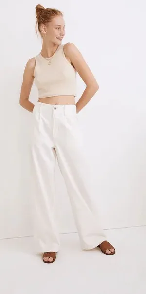 Madewell Cotton-Linen Pleated Wide-Leg Pants thumbnail 1