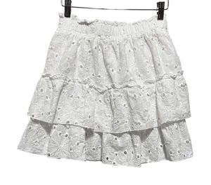 Effeny Women Cottagecore Coquette Tiered Mini Skirt S/M White Eyelet Ruffle Boho thumbnail 1