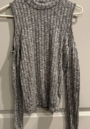 American Eagle Outfitters Gray Off The Shoulder Ribbed Knit Top thumbnail 1