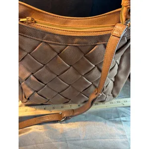 Like Dreams Tan Snake Embossed Woven Shoulder Bag Crossbody Gold Hardware thumbnail 6