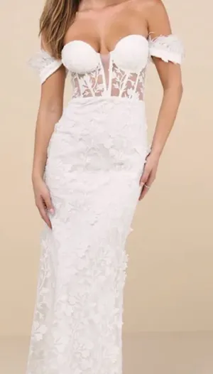 Lulu's Off-Shoulder White Floral Wedding Gown thumbnail 1