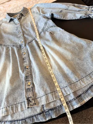 We the Free Hannah Denim mini dress buttondown, pockets, acid wash, Sz L thumbnail 7