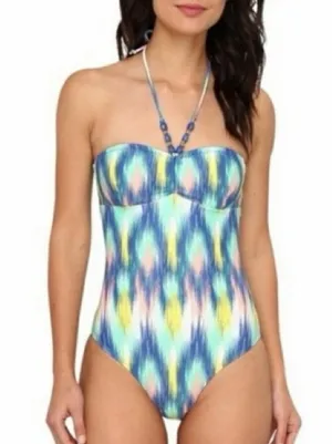 Shoshanna Ikat Rio Vista Bandeau Beaded Halter Maillot one piece Swimsuit Sz 10 thumbnail 1