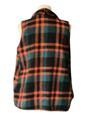 Vintage Plaid Waterfall Draping Vest Open Front Fleece Multicolor OSFM thumbnail 2