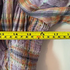 Free People Purple Plaid Puff Sleeve Babydoll Blouse Cropped Women's size Large thumbnail 8