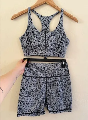 SheIn Gray Leopard Print Sports Bra and Shorts Set thumbnail 1