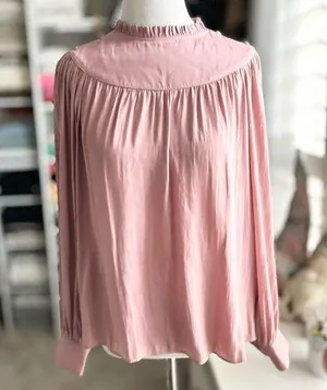 LOFT Pink Ruffle Neck Top Small NWT thumbnail 1