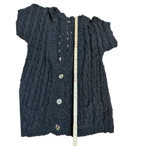 Free People Black Knit‎ Distressed Button Front Short Sleeve Cardigan Sweater thumbnail 5