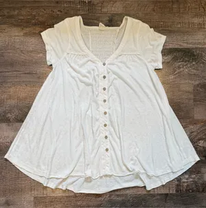 White Crow Liliana Babydoll White Top Button Front Flowy Boho Cottage-core XS thumbnail 1
