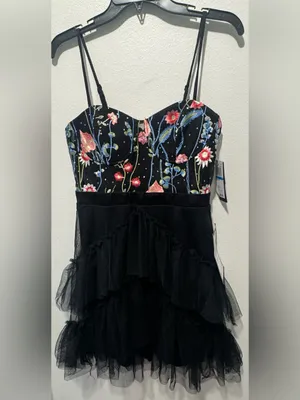 City Studio Black Mini Dress with Multicolor Floral Embroidery thumbnail 2