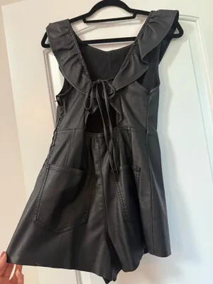 Free People Faux Leather Romper Black thumbnail 3