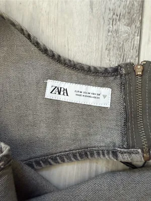 Zara TRF Denim Western Festival Cropped Gray Acid Wash Tank Top size medium thumbnail 5