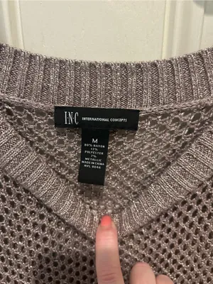 INC International Concepts Taupe Open-Knit Scoop Neck Sweater thumbnail 6