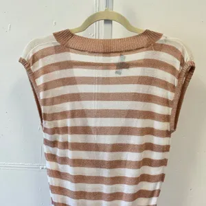 Bebe 2010s Rose Gold Metallic Striped Deep V-Neck Knit Top Sz Small Short Sleeve thumbnail 5